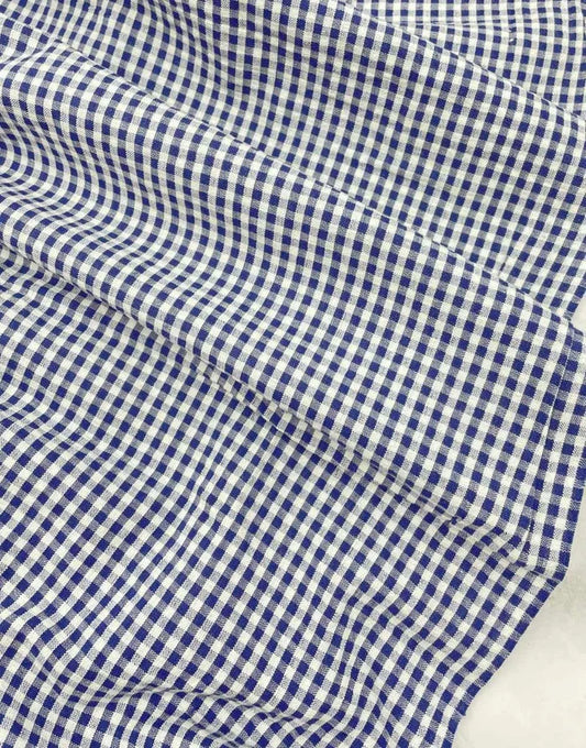 Remnant 1.45m - Dark Blue Cotton Gingham Seersucker
