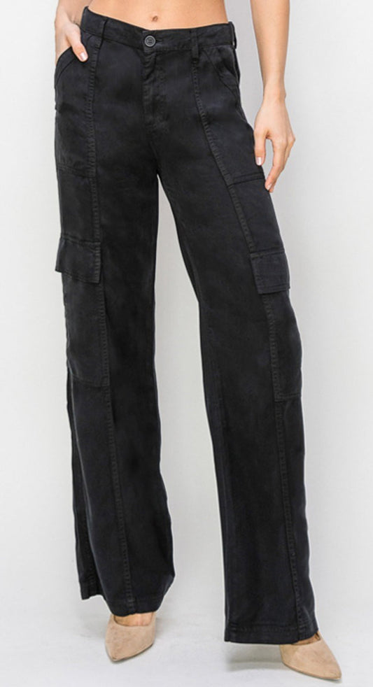 Risen - High Rise Wide Leg Cargo - Black