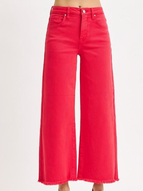 Risen High Rise-Crop Wide Pants - Scarlet Red