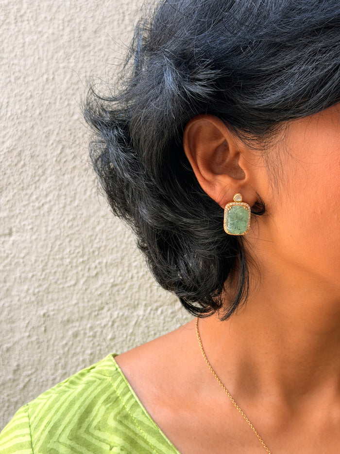 Russian Emerald Silver Studs