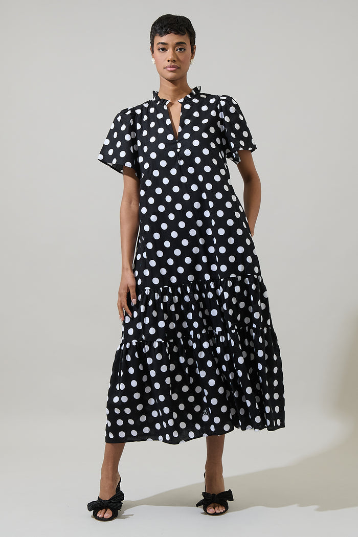 Saraya Dot Britt Poplin Tiered Midi Dress