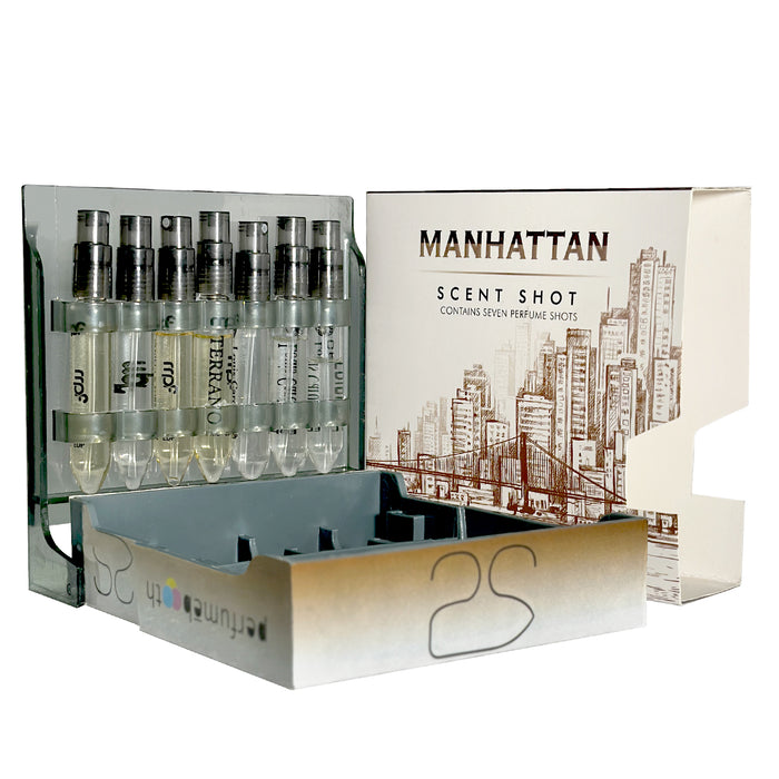 Scent Shot Manhattan Discovery Set of 7 Perfumes for Men | EDP & EDT Fragrance Sampler 35ML