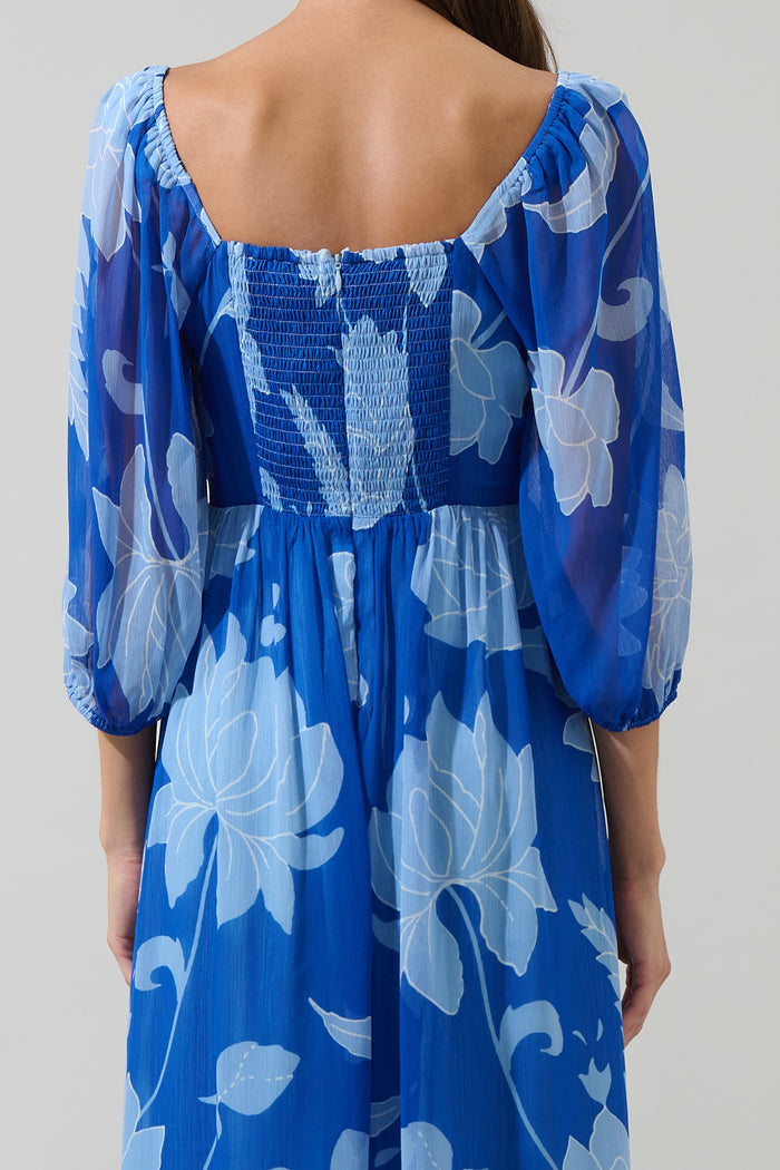 Seabloom Floral Amaretto Puff Sleeve Midi Dress