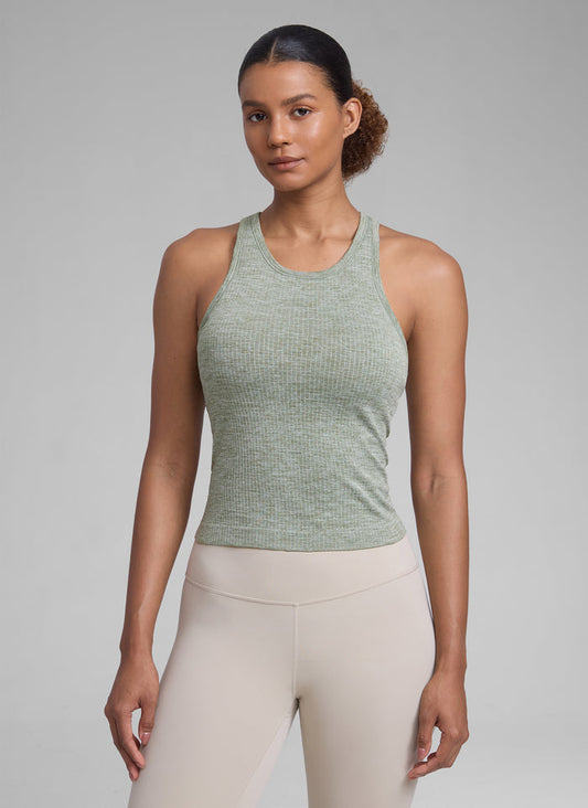 CRZ YOGA Women's Yoga Slim Fit Tops Seamless Hip LengthTank High Neck Darkish Green