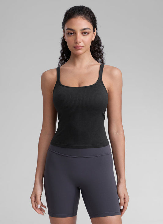 CRZ YOGA Women's Yoga Training Seamless Padded U Back Sports Bra Black
