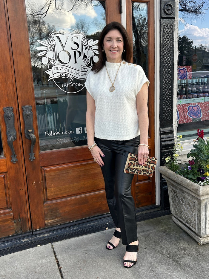 Short Sleeve Sweater in Creamy White & Dusty Blue