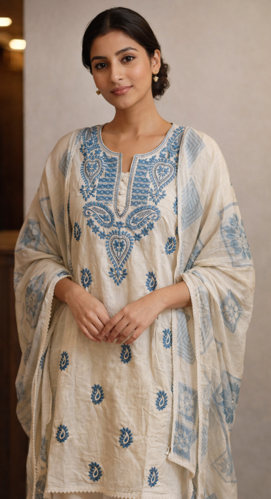 Shwet Noor Semi-Stitched Chanderi Cotton Suit