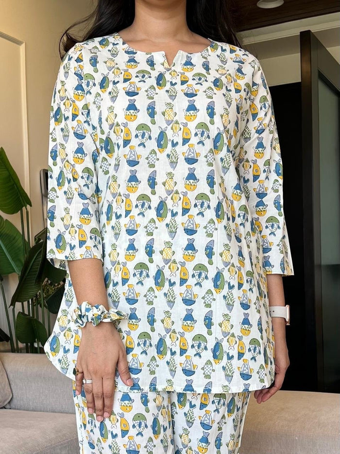 Sia Cotton Lounge Set- Fishes