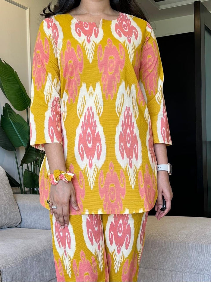 Sia Cotton Lounge Set- Orange Ikkat