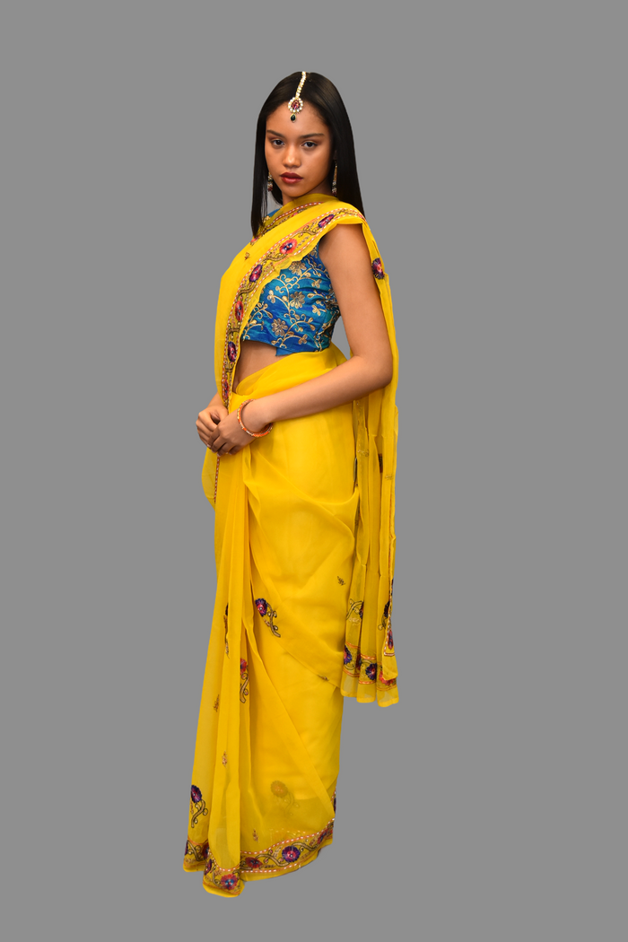 Silk Embroidered Bright Yellow Saree