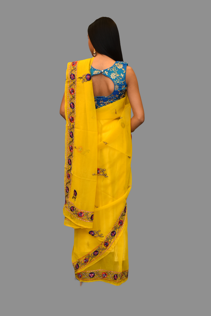 Silk Embroidered Bright Yellow Saree