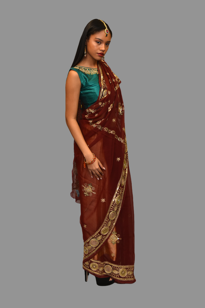 Silk Embroidered Georgette Burgundy Red Saree