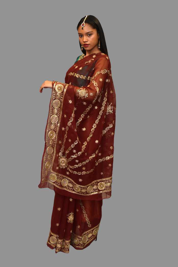 Silk Embroidered Georgette Burgundy Red Saree