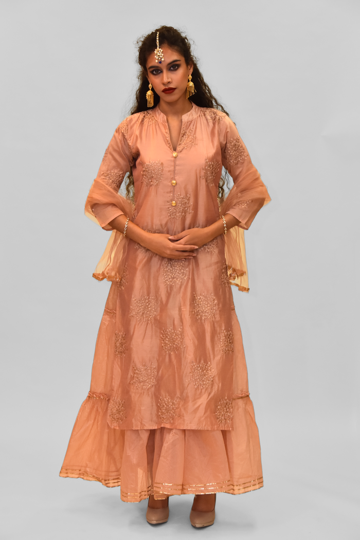 Silk Peachy Pink Embroidered Gown