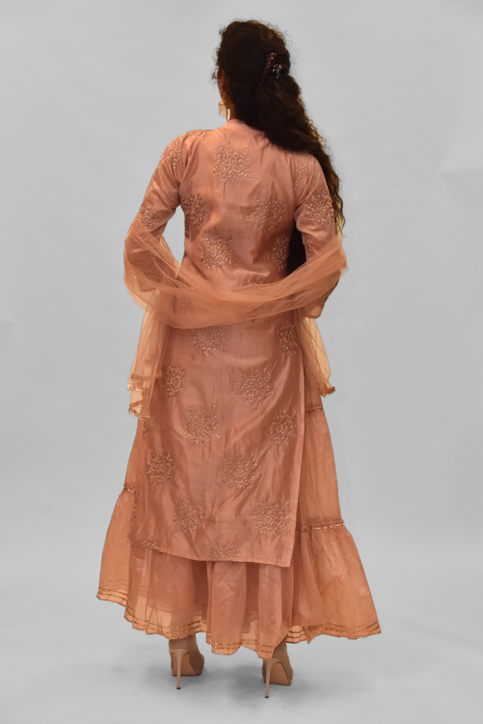 Silk Peachy Pink Embroidered Gown