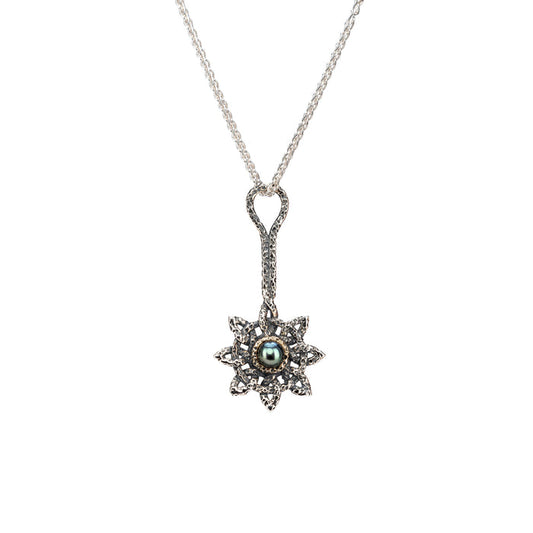 Silver and 10k Gold Aphrodite Long Pendant - Peacock Fresh Water Pearl