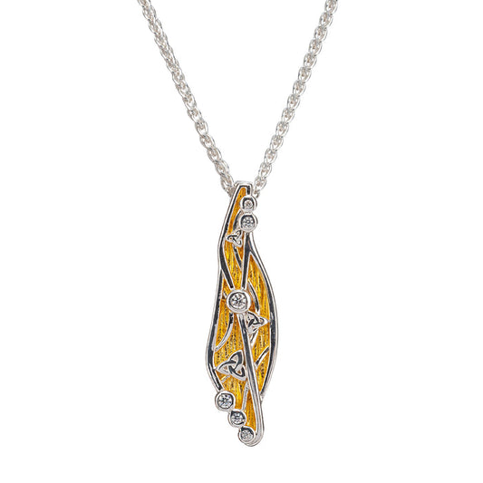 Silver with 23k Gold Gilding Celestial  Pendant - Cubic Zirconia