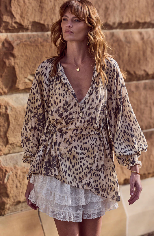 Snow Leopard Asymmetric Blouse - Animal