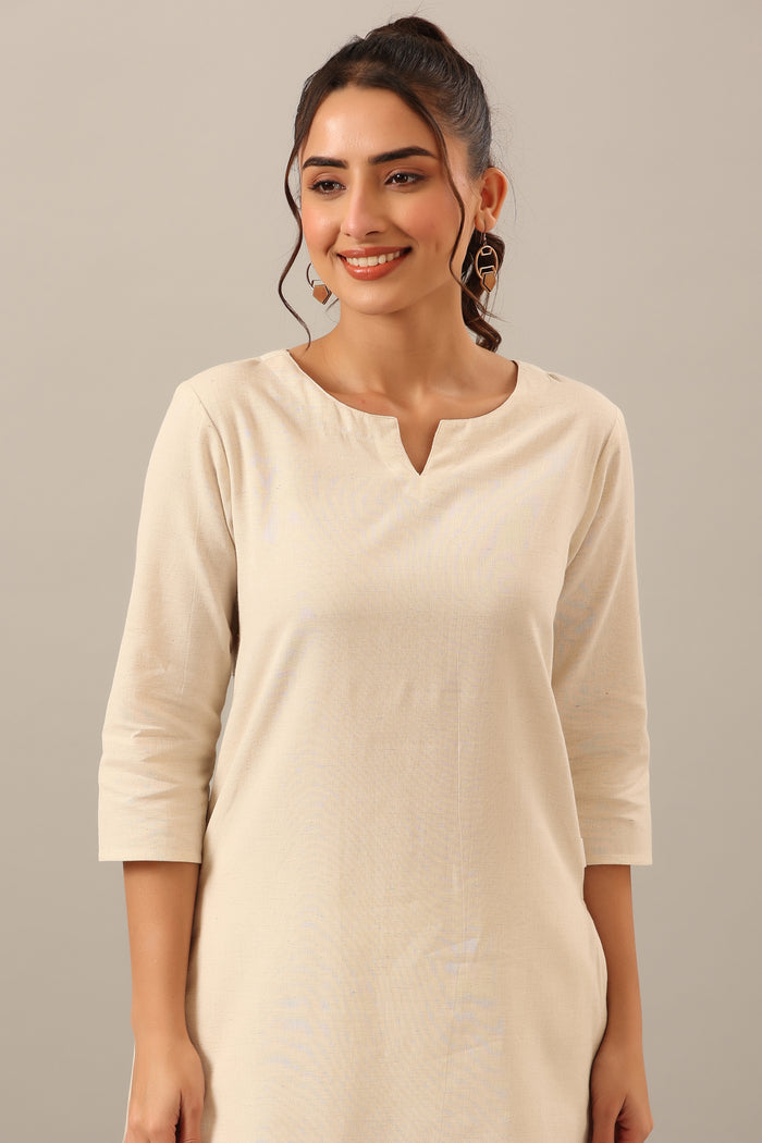 Solid Off White Cotton Flex Palazzo Loungewear Set