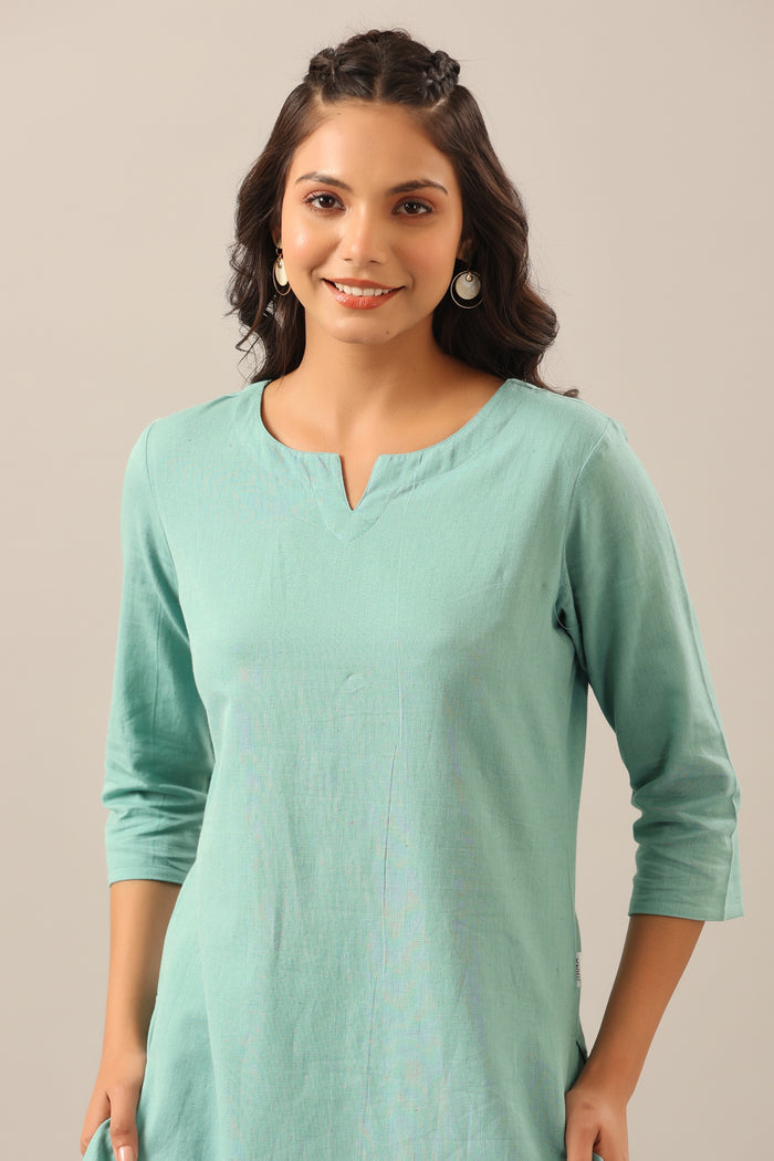 Solid Turquoise Cotton Flex Palazzo Loungewear Set