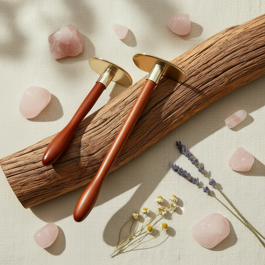 Wand Gua Sha - Driftwood + Linen Botanical Background