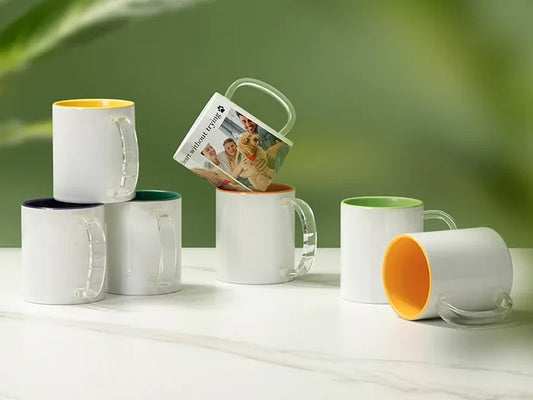 Sublimation Blanks 11oz Two-Tone Color Mug - Clear Glass Handle