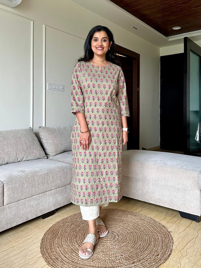 Subtle Bling Cotton Kurta- Pastel Green
