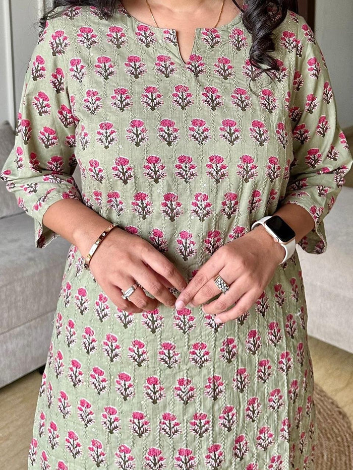 Subtle Bling Cotton Kurta- Pastel Green