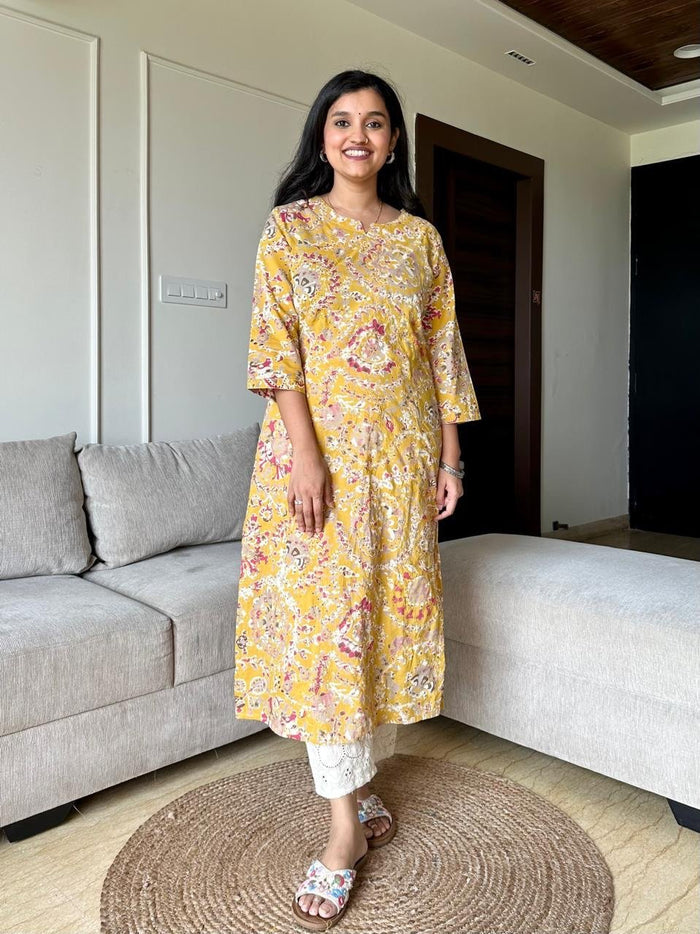 Subtle Cotton Bling Kurta- Yellow