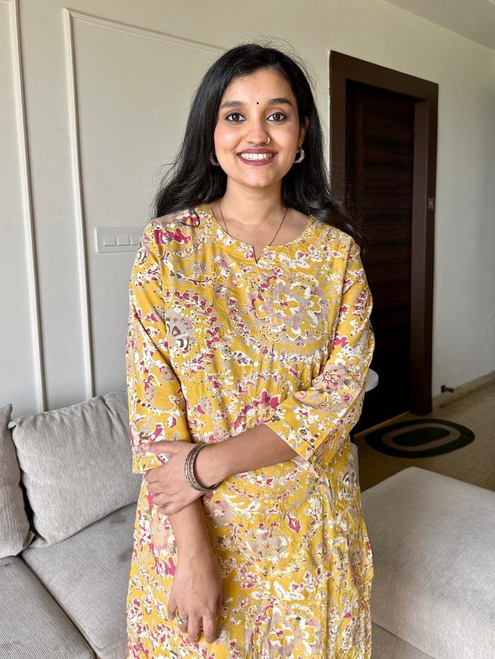 Subtle Cotton Bling Kurta- Yellow