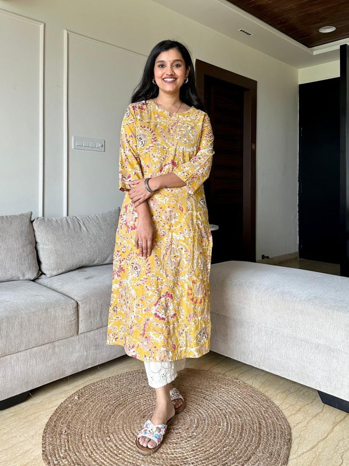 Subtle Cotton Bling Kurta- Yellow