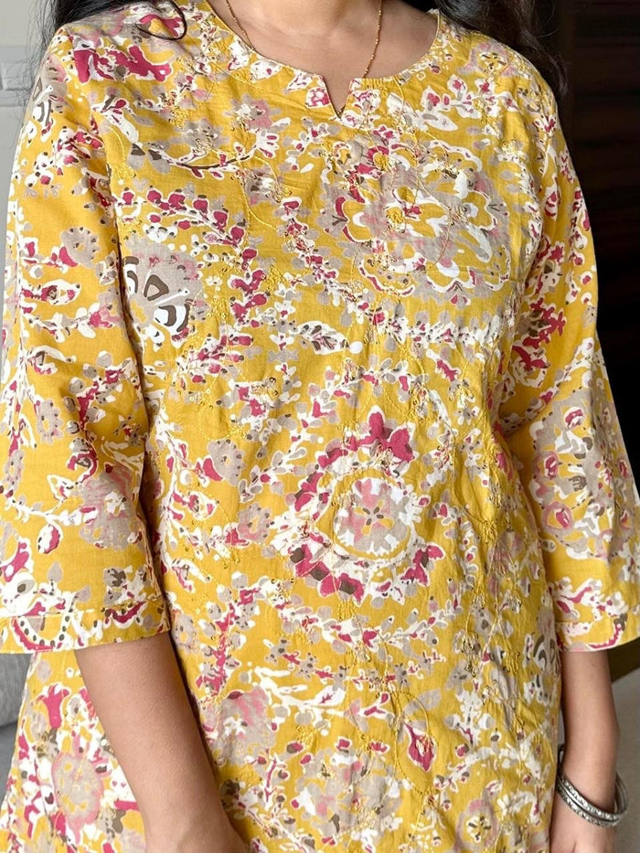 Subtle Cotton Bling Kurta- Yellow