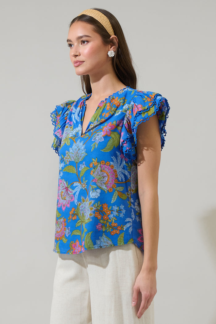 Sunlit Floral Ema Ruffle Top