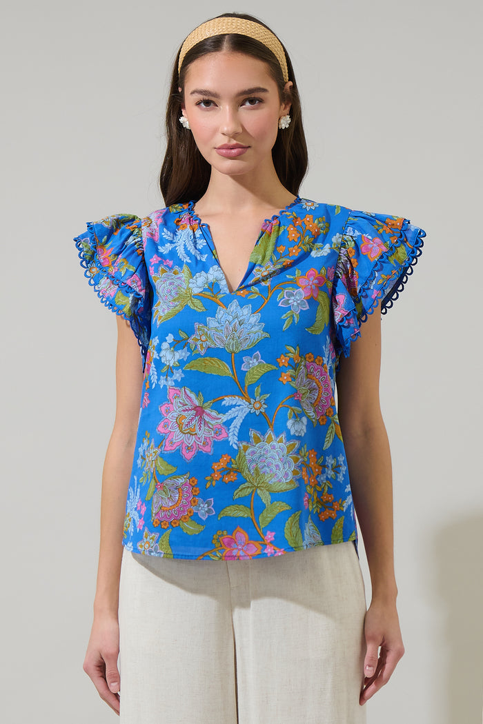 Sunlit Floral Ema Ruffle Top