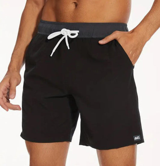 Surf World Elastic Solid Swim / Surf Shorts - Black Grey Mens Boardshorts