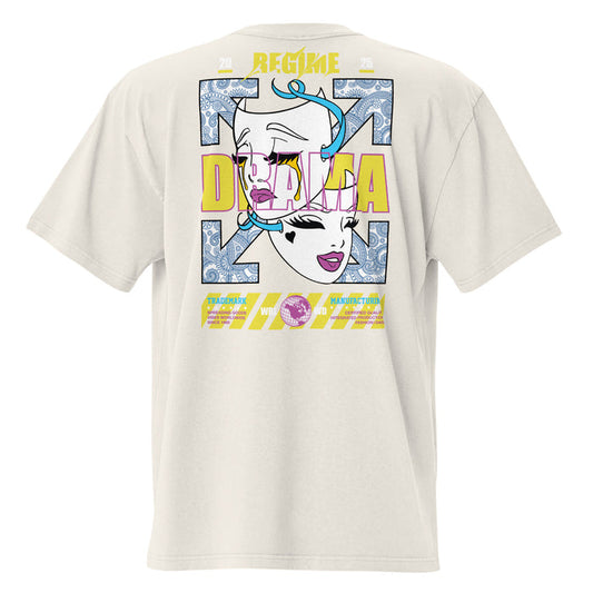 T-shirt oversize délavé Drama Regime Ivoire Délavé vue de dos - grand imprimé pop art au dos