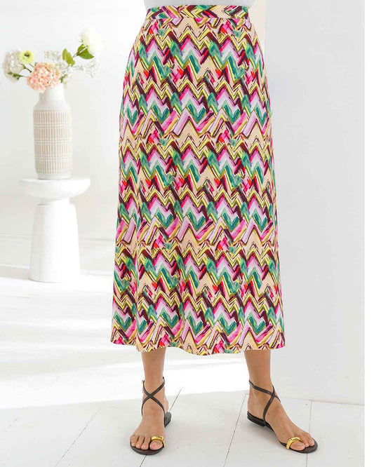 Tatiana Patterned Pure Cotton Pull On Lined Skirt - Image 1 - The Classic Boutique
