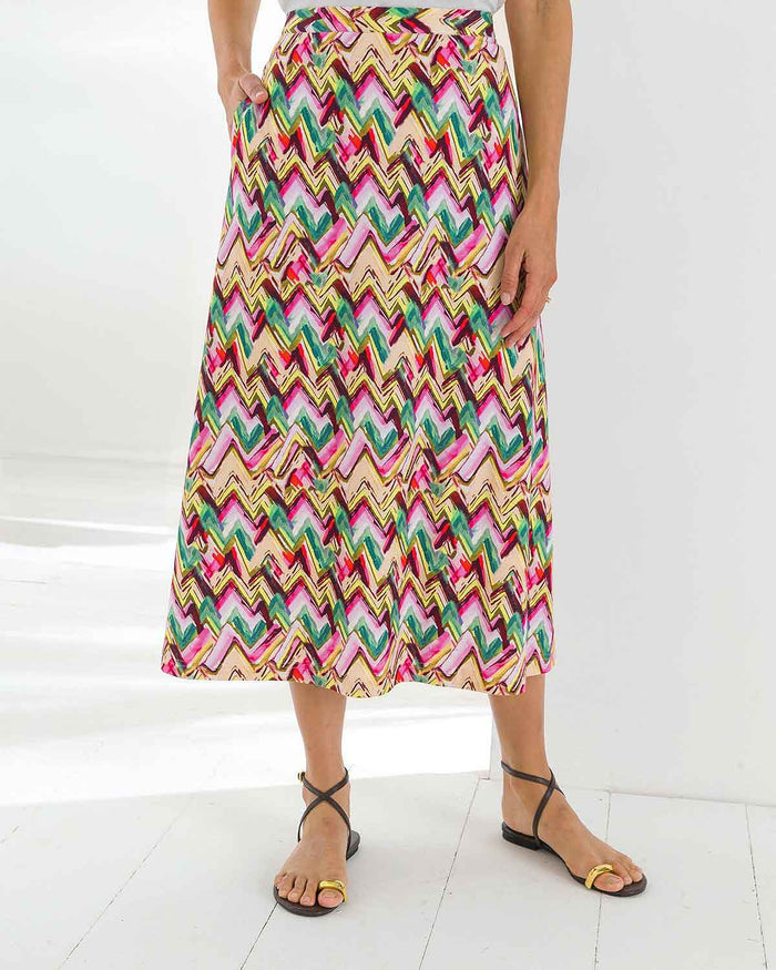 Tatiana Patterned Pure Cotton Pull On Lined Skirt - Image 2 - The Classic Boutique