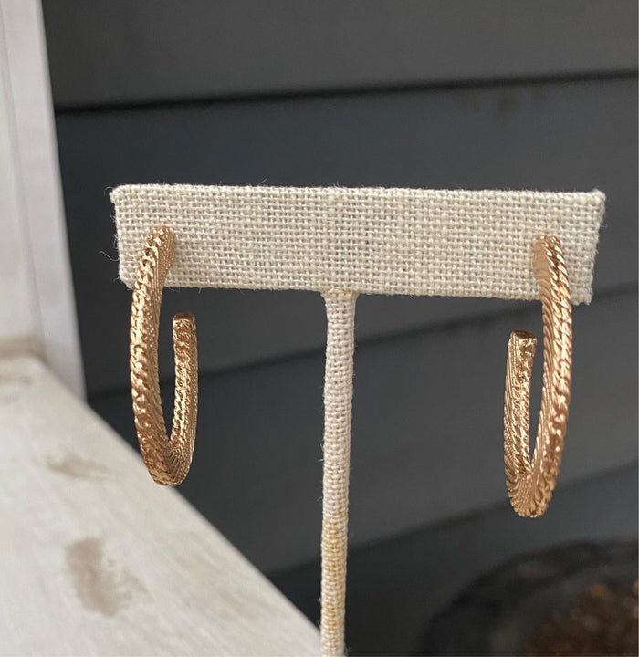 Textured Gold Hoop Earrings 1 inch