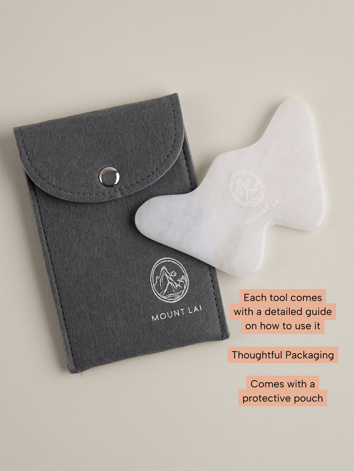 The Vitality Qi White Jade Gua Sha Sculpting Tool with Protective Pouch