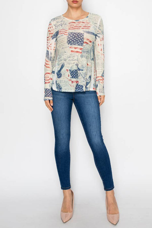 Top Sparkly mesh with RED WHITE & BLUE