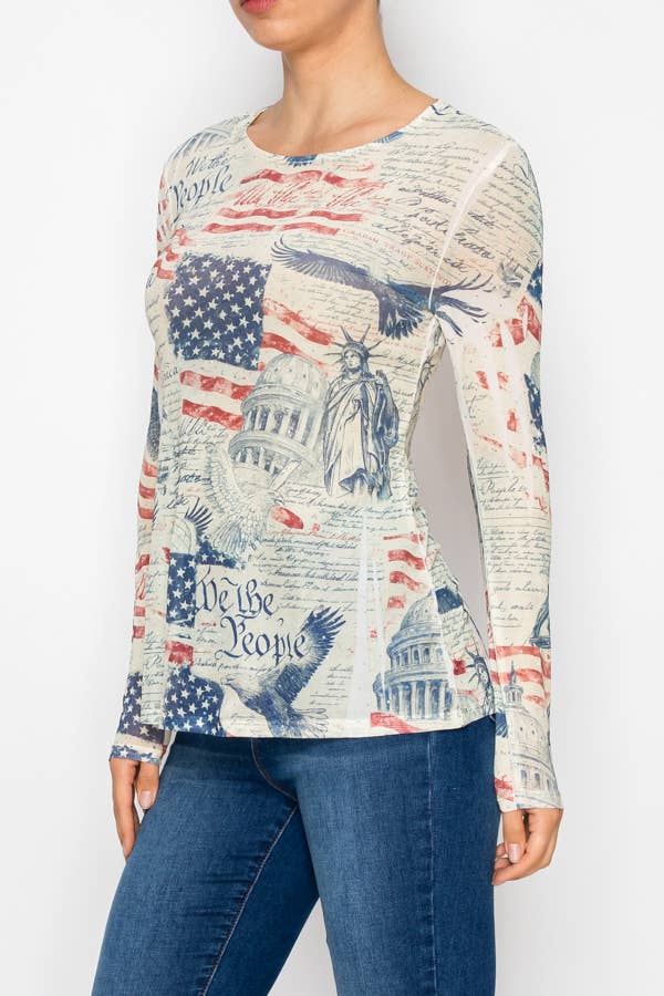 Top Sparkly mesh with RED WHITE & BLUE