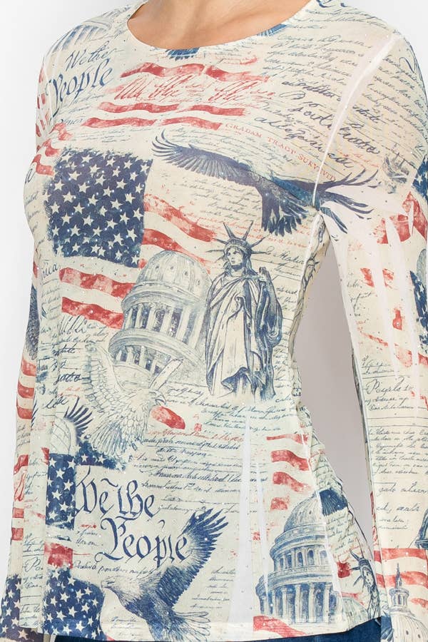 Top Sparkly mesh with RED WHITE & BLUE