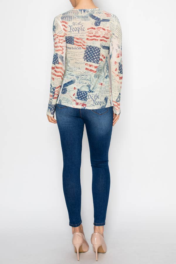 Top Sparkly mesh with RED WHITE & BLUE