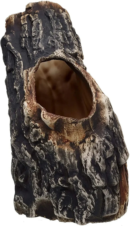 Tree Lodge — rustic brown-gray ceramic aquarium log hideout with hollow center
