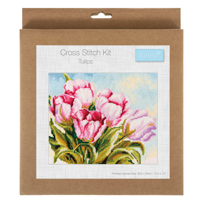 Trimits Counted Cross Stitch Kit Large: Tulip, 36x36cm, Includes Aida Fabric, Pre-Sorted Threads, Needle, Personalizing Alphabet, Instr...