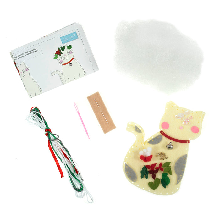 Trimits Felt Decoration Kit Christmas: Cat, 2x6x13cm, Includes Pre-Cut Felt, Stuffing, Beads, Thread, and Instructions
