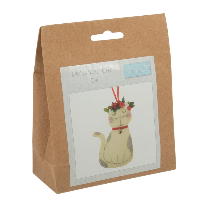 Trimits Felt Decoration Kit Christmas: Cat, 2x6x13cm, Includes Pre-Cut Felt, Stuffing, Beads, Thread, and Instructions