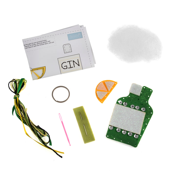 Trimits Felt Decoration Kit Gin Bottle, 2x6x13cm, Includes Pre-Cut Felt, Stuffing, Beads, Thread, and Instructions