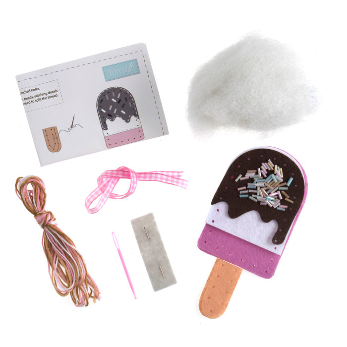 Trimits Felt Decoration Kit Ice Lolly, 2x6x13cm, Includes Pre-Cut Felt, Stuffing, Beads, Thread, and Instructions